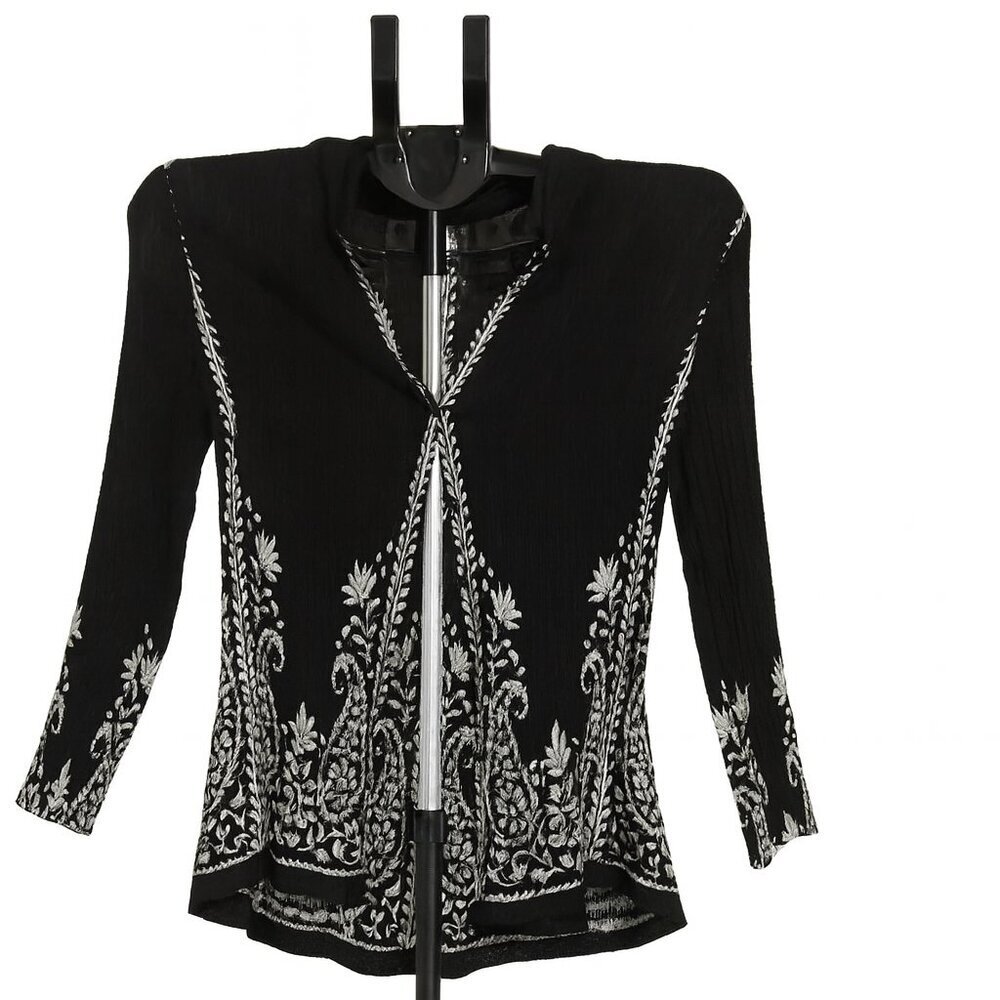 🖤 Sunny Taylor Petite Black & White Embroidered Cardigan | Elegant PXL Holiday